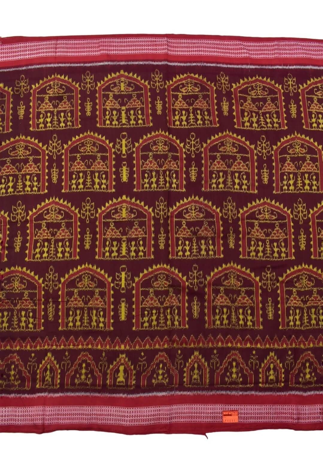 Maroon Colour Tribal Design Sambalpuri Handloom Bandha Cotton Saree