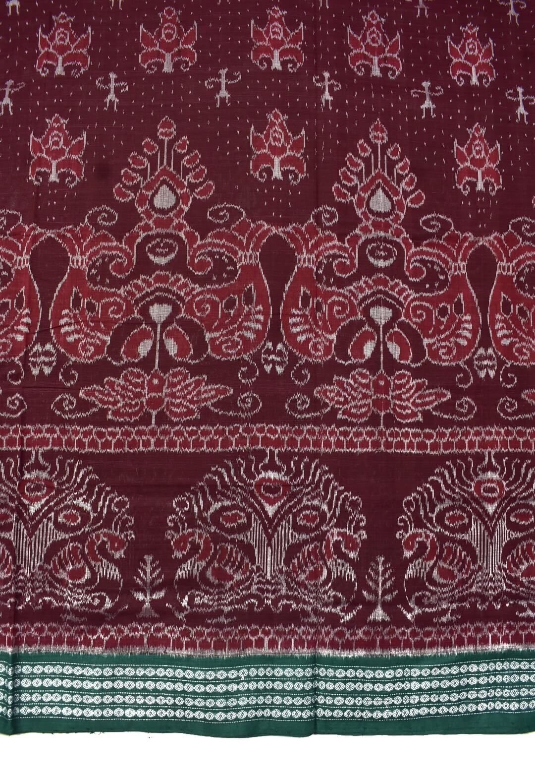 Maroon Colour Sambalpuri Handloom Cotton Bandha Saree - Image 4