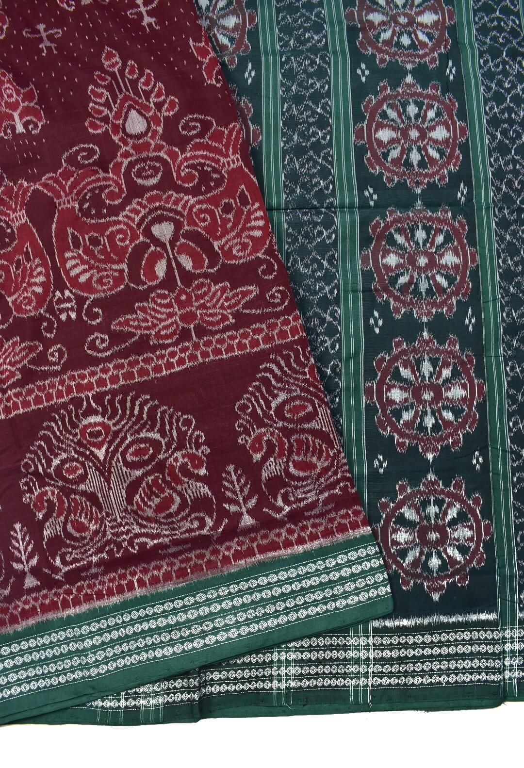 Maroon Colour Sambalpuri Handloom Cotton Bandha Saree - Image 3
