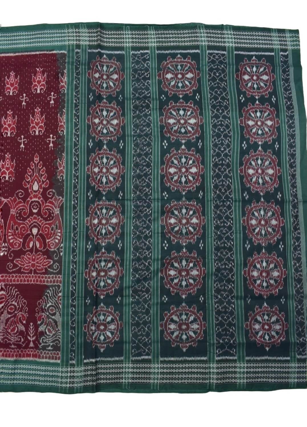 Maroon Colour Sambalpuri Handloom Cotton Bandha Saree - Image 2