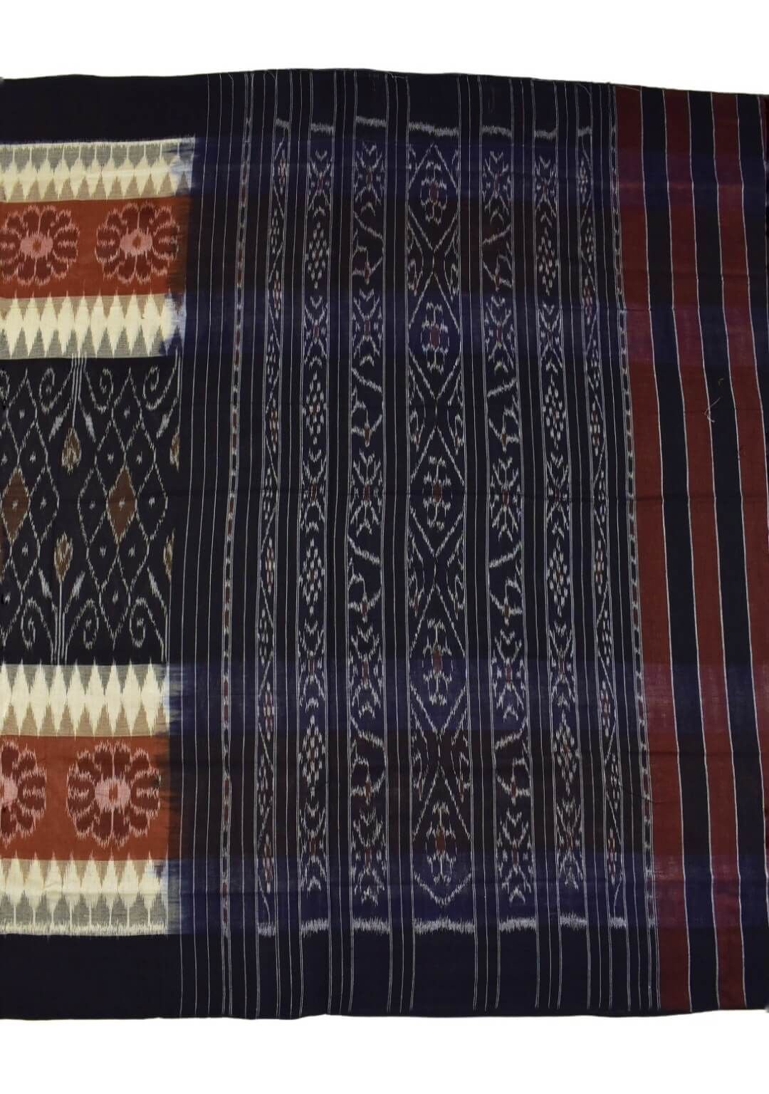 Black-Matha Combination Sambalpuri Handloom Mania Bandha Cotton Saree - Image 2