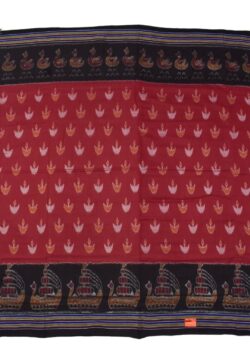 Red-Black Boita Design Sambalpuri Handloom Mania Bandha Cotton Saree