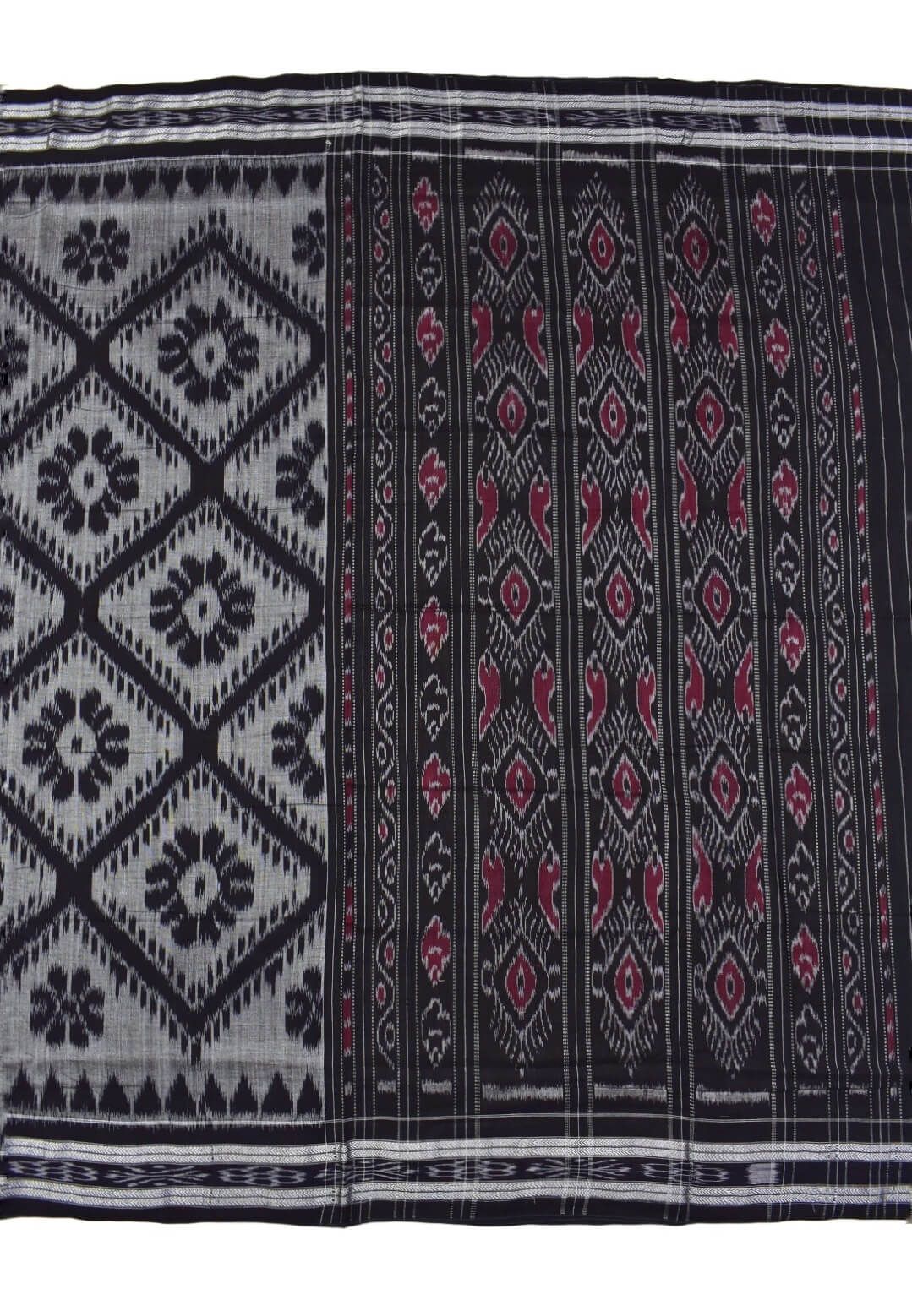 Gray-Black Sambalpuri Handloom Mania Bandha Cotton Saree - Image 2