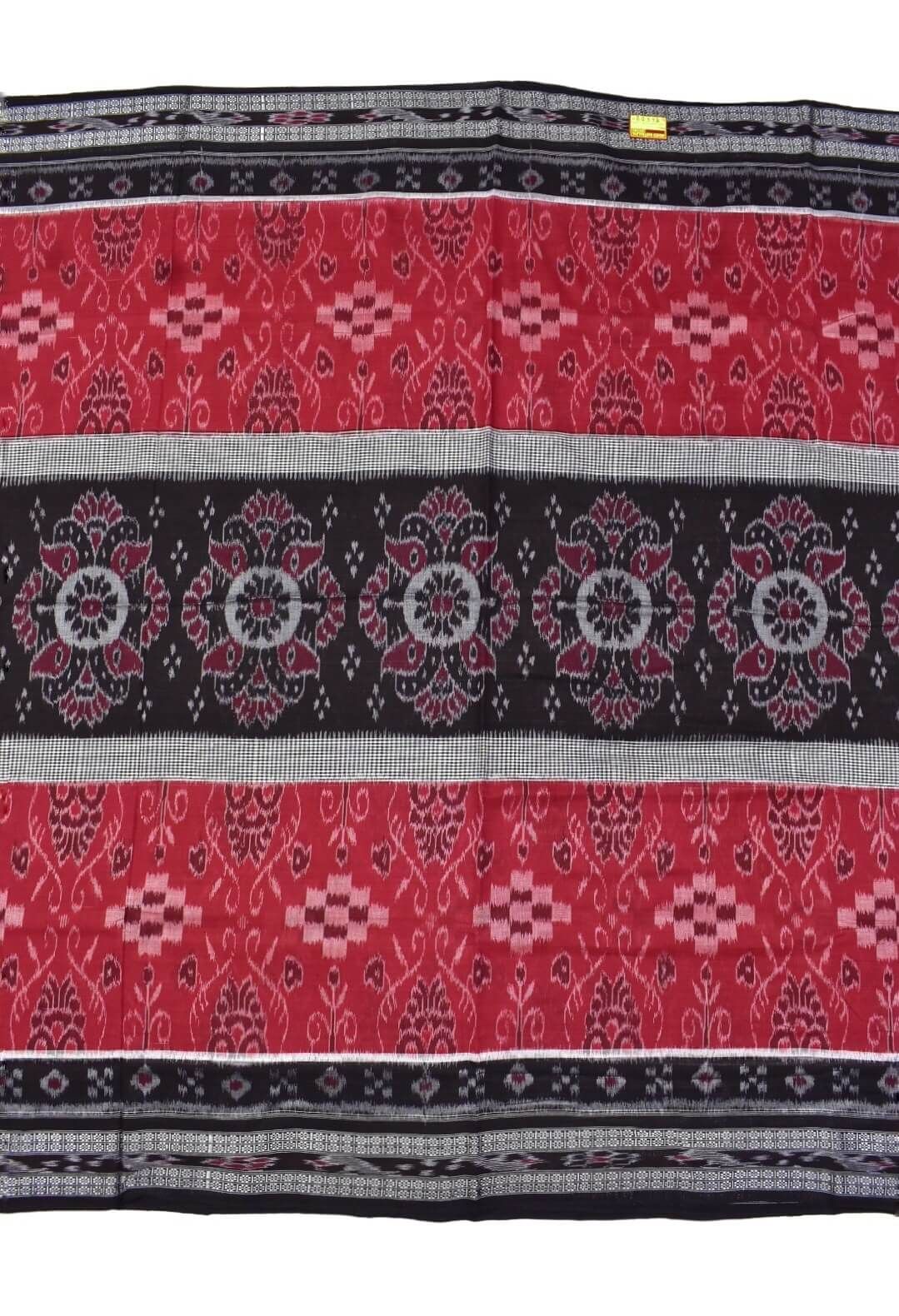 Red-Black Pasapali Design Sambalpuri Handloom Mania Bandha Cotton Saree