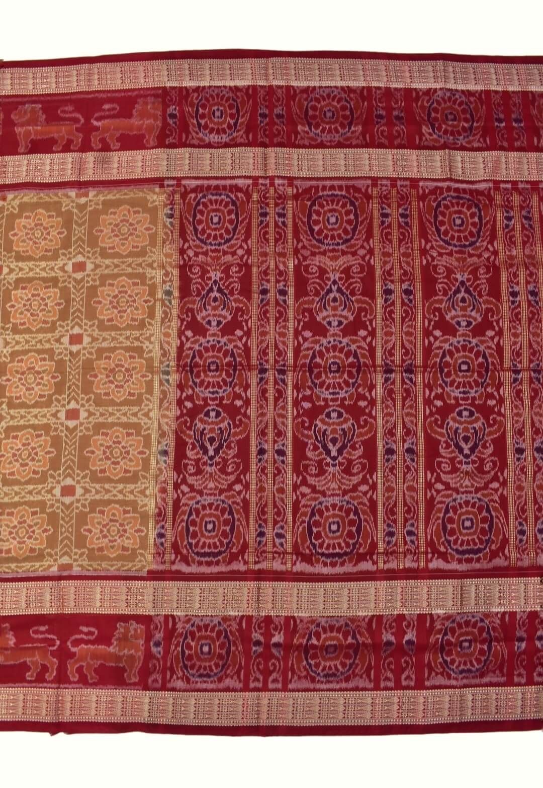 Mustard Colour Double Border Sambalpuri Handloom Bandha Cotton Saree - Image 2