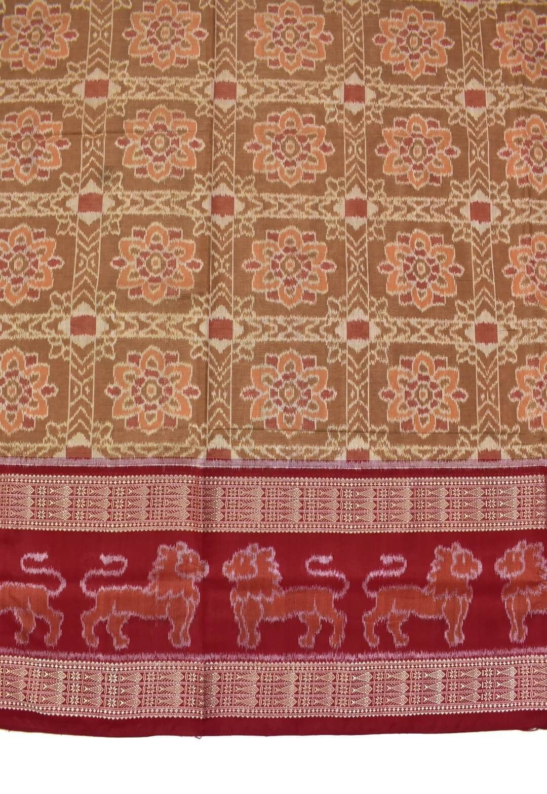 Mustard Colour Double Border Sambalpuri Handloom Bandha Cotton Saree - Image 4