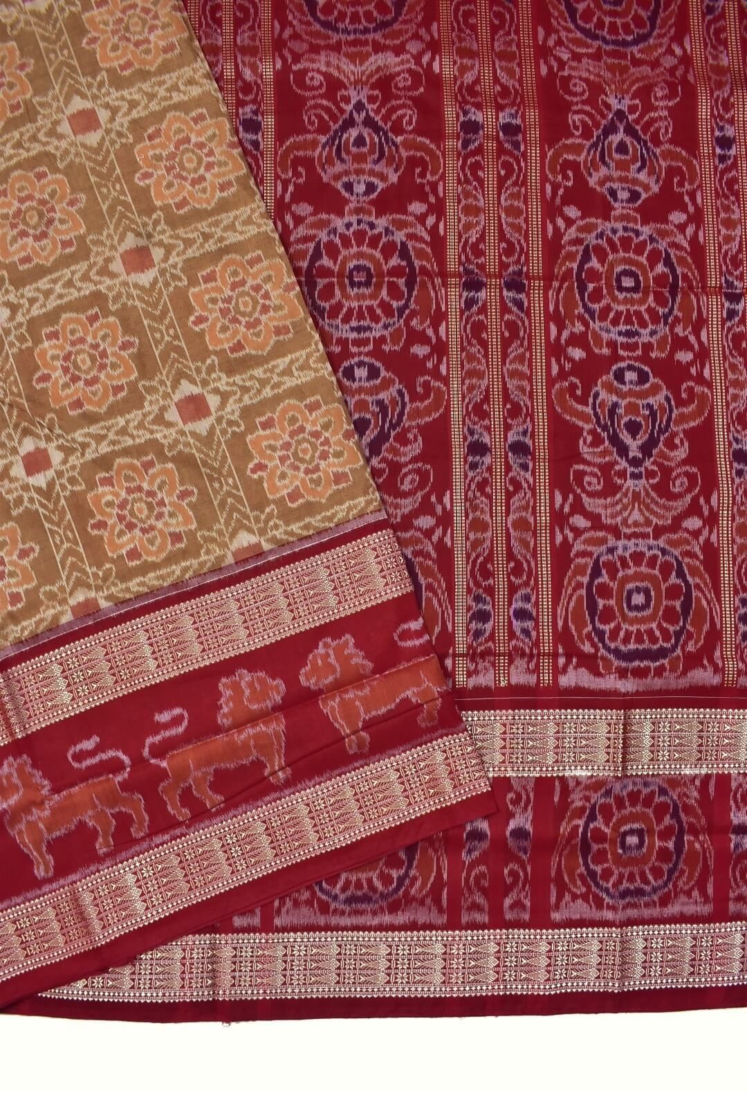 Mustard Colour Double Border Sambalpuri Handloom Bandha Cotton Saree - Image 3