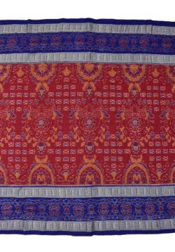 Red Colour Double Border Sambalpuri Handloom Bandha Cotton Saree