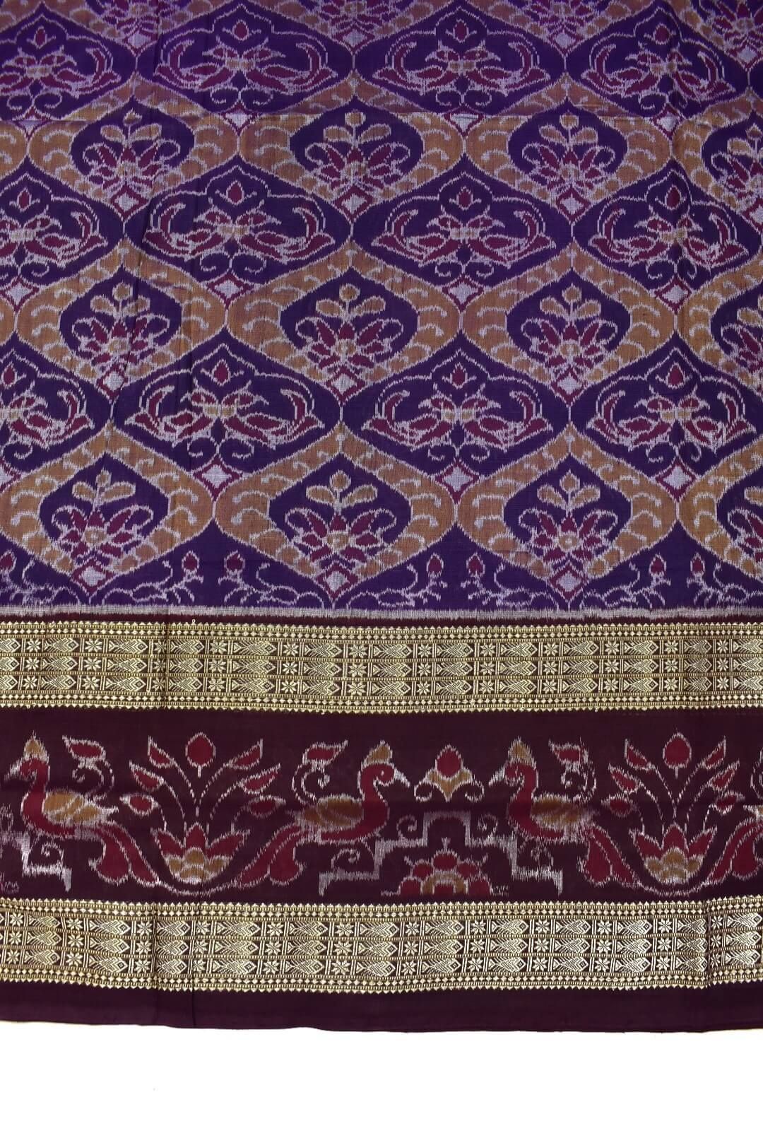 Violet Colour Double Border Sambalpuri Handloom Bandha Cotton Saree - Image 4