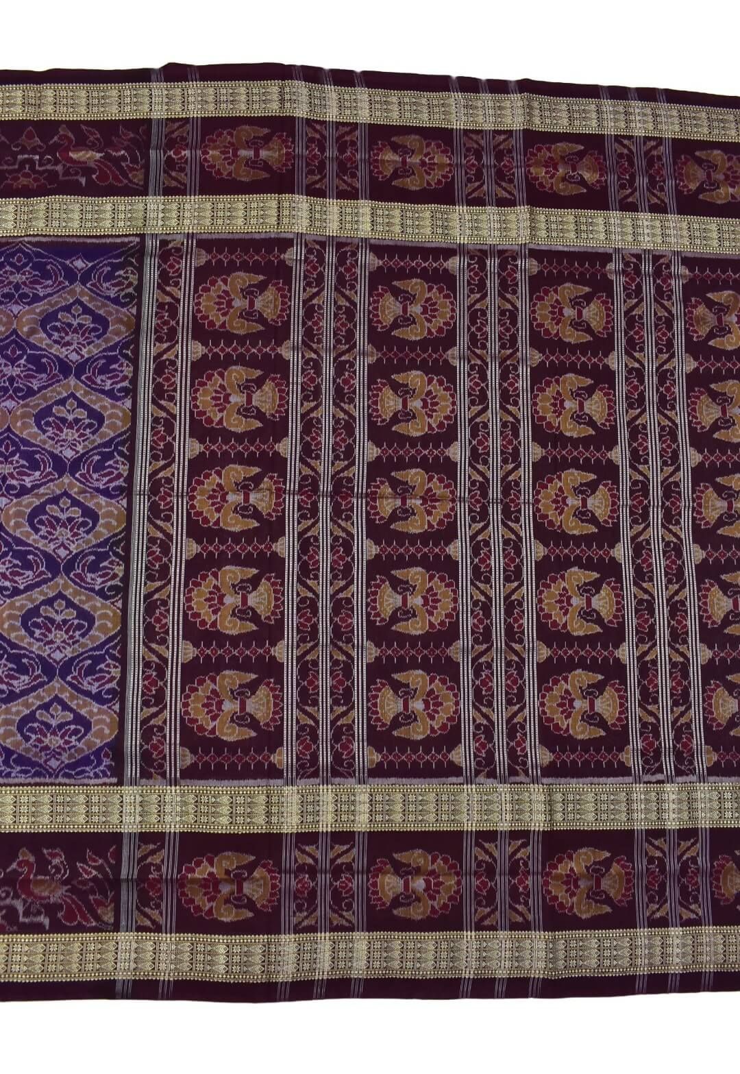 Violet Colour Double Border Sambalpuri Handloom Bandha Cotton Saree - Image 2