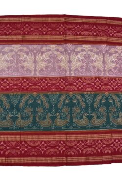 Green-Red Combination Double Border Sambalpuri Handloom Bandha Cotton Saree