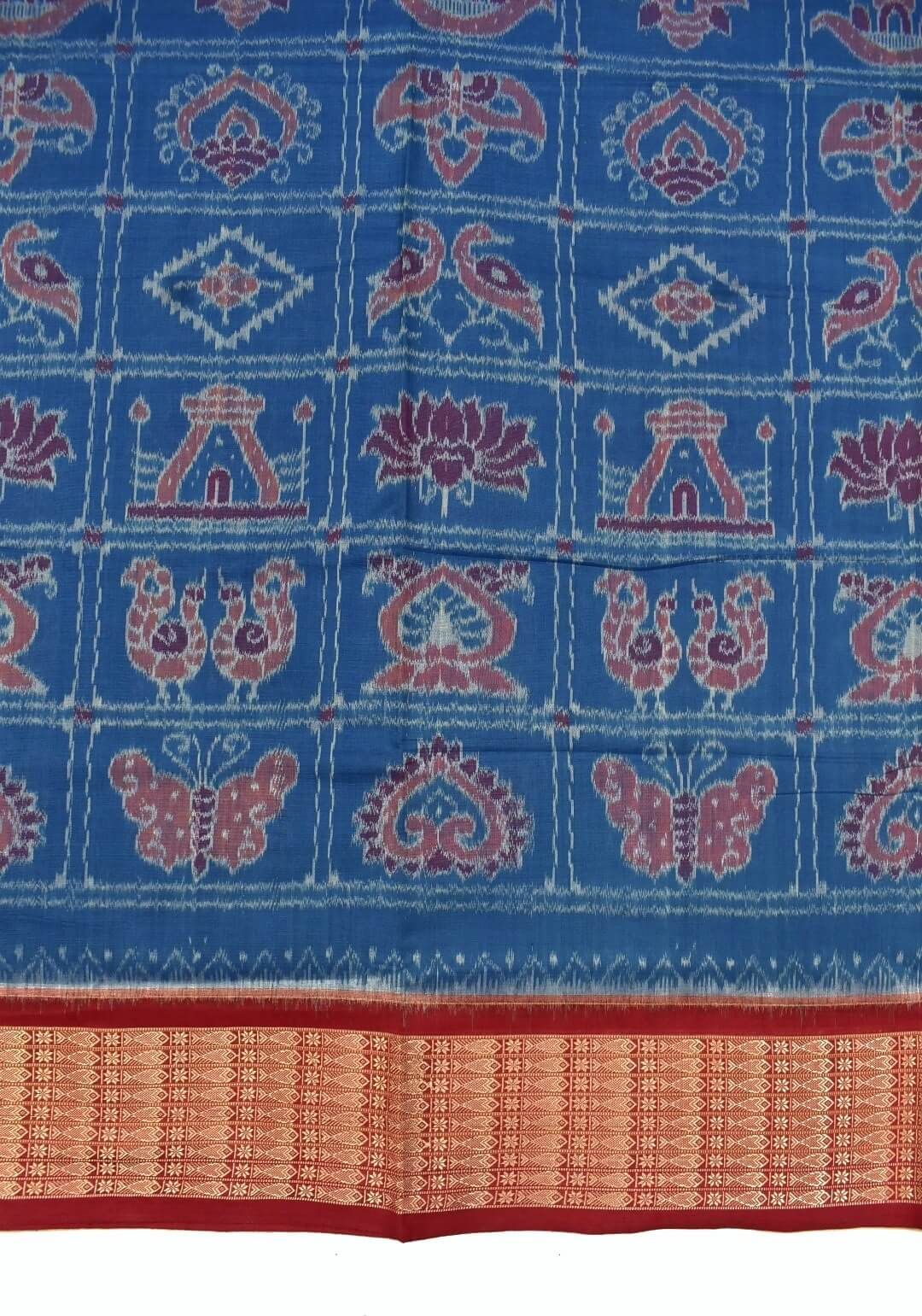 Sky Colour Nabakothi Design Sambalpuri Handloom Bandha Cotton Saree - Image 4