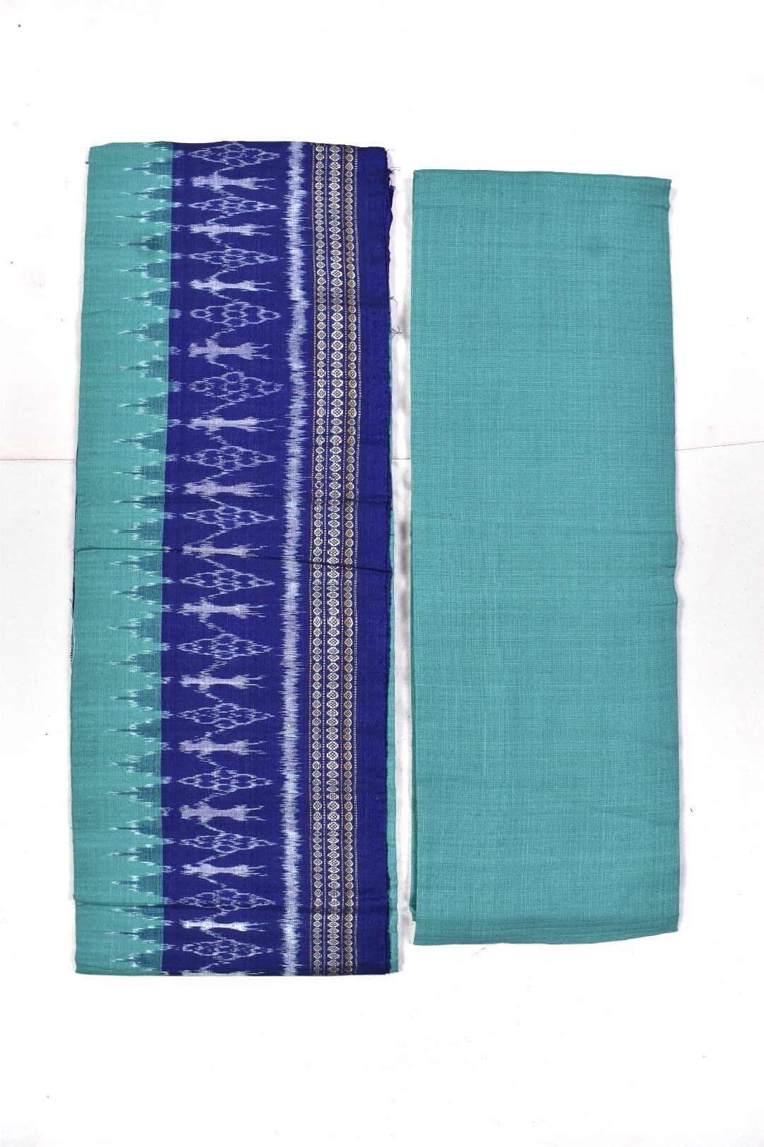 Rama Green-Blue Combination Sambalpuri Handloom Cotton Dress Material - Image 2