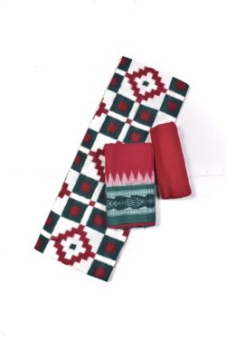 Green-Red Combination Pasapali Design Sambalpuri Handloom Cotton Dress Material