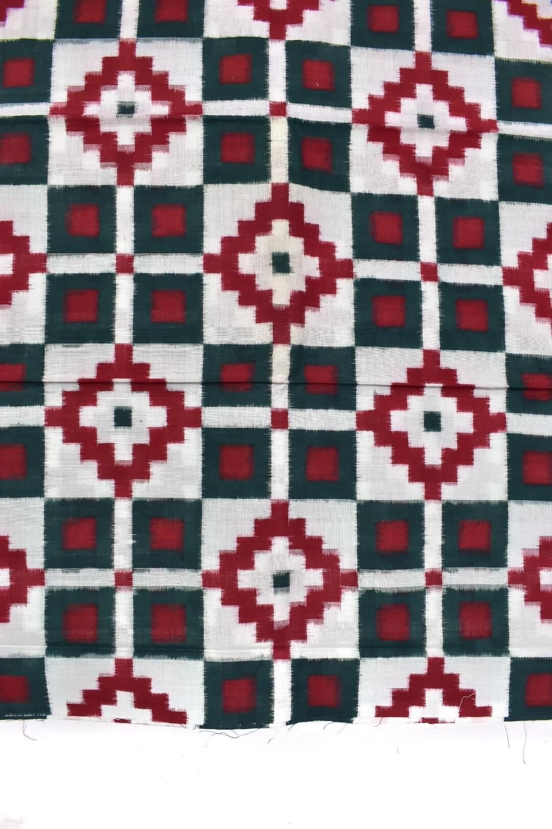 Green-Red Combination Pasapali Design Sambalpuri Handloom Cotton Dress Material - Image 5