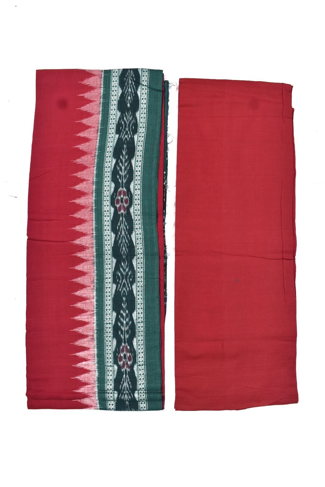 Green-Red Combination Pasapali Design Sambalpuri Handloom Cotton Dress Material - Image 2