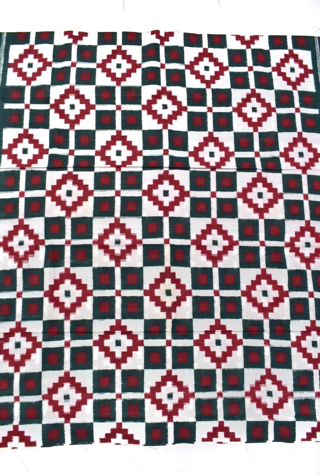 Green-Red Combination Pasapali Design Sambalpuri Handloom Cotton Dress Material - Image 4