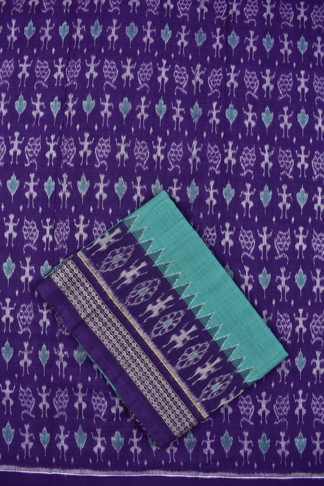 Violet Colour Tribal Design Sambalpuri Handloom Cotton Dress Material - Image 3