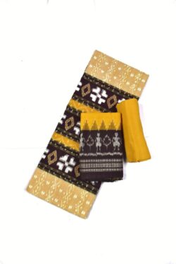 Yellow-Maroon Combination Sambalpuri Handloom Cotton Dress Material
