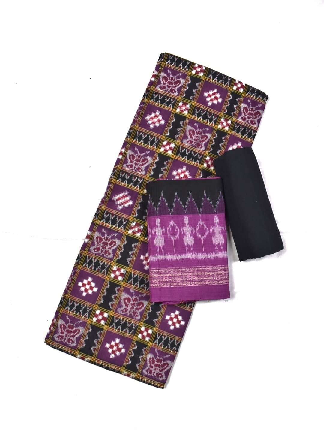 Purple Colour Pasapali Design Sambalpuri Handloom Cotton Dress Material