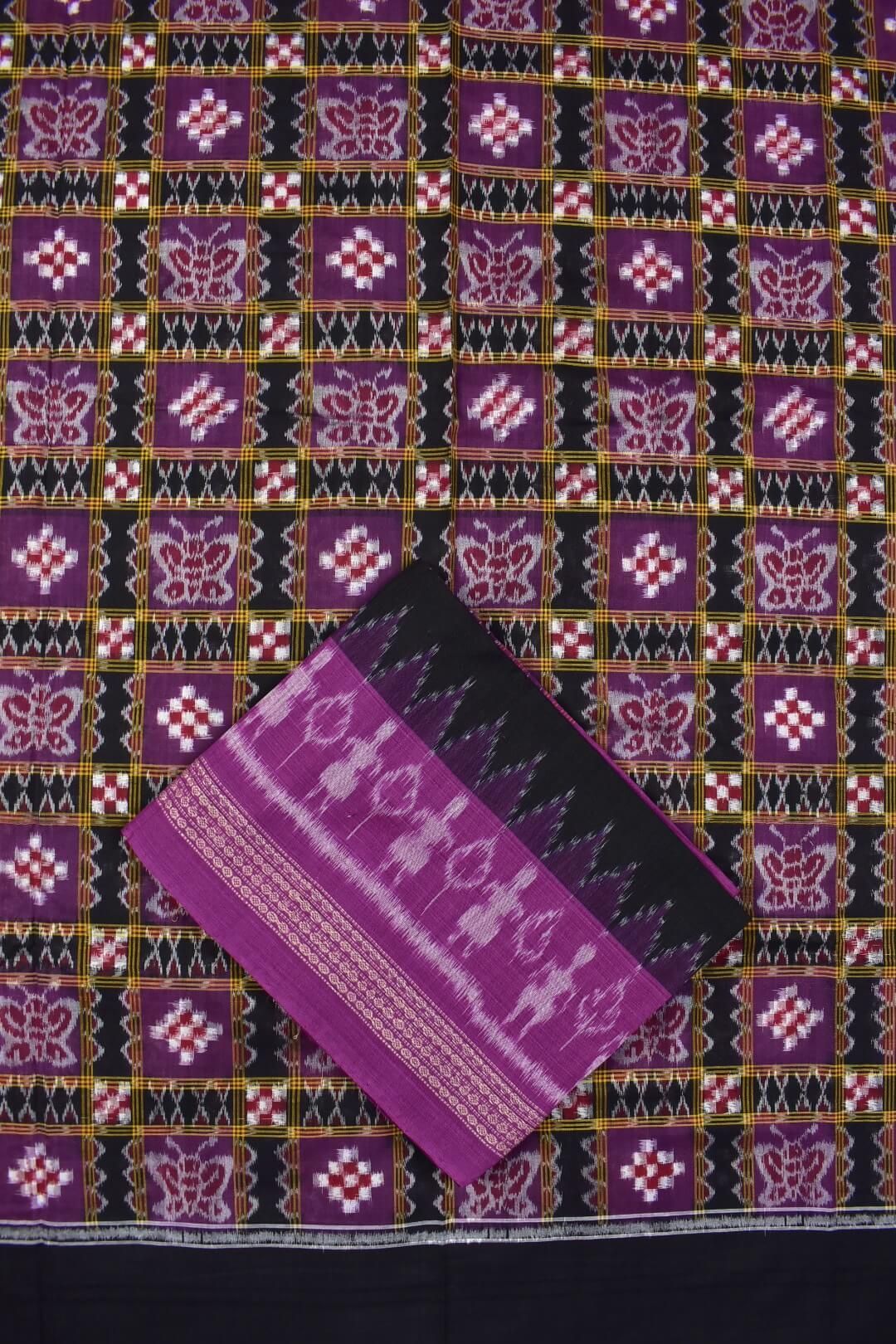 Purple Colour Pasapali Design Sambalpuri Handloom Cotton Dress Material - Image 3