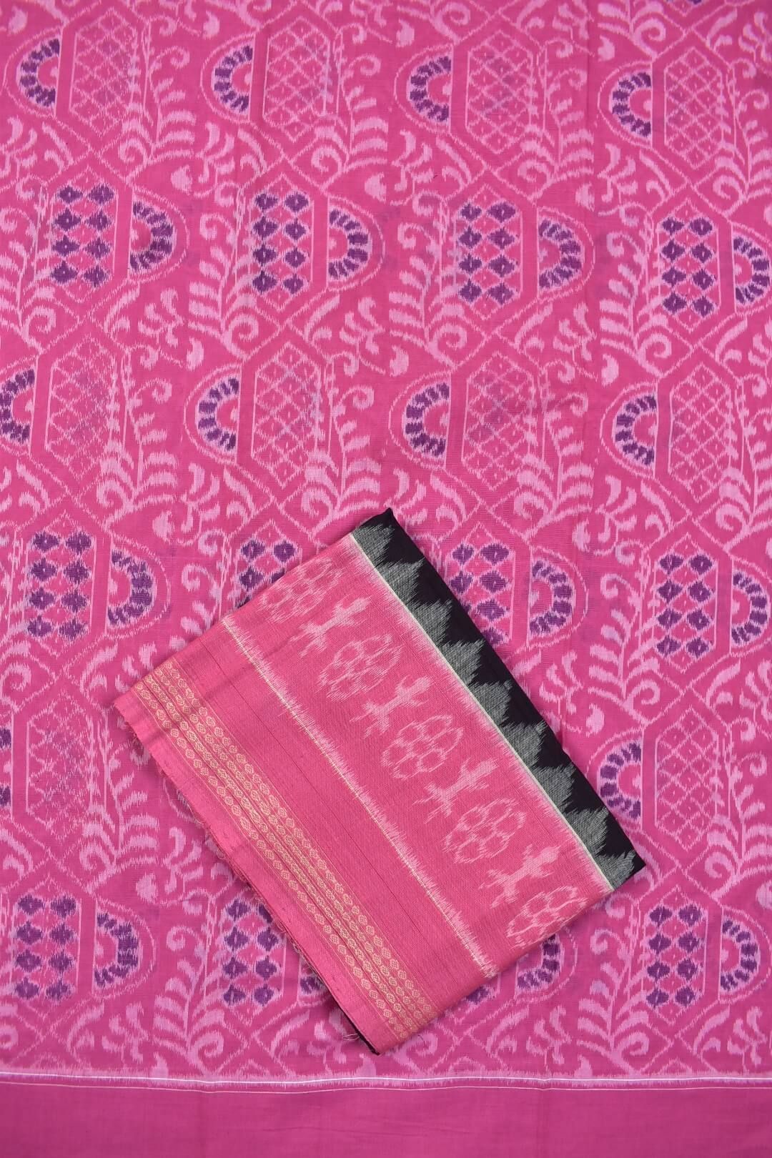 Pink Colour Sambalpuri Handloom Cotton Dress Material - Image 3