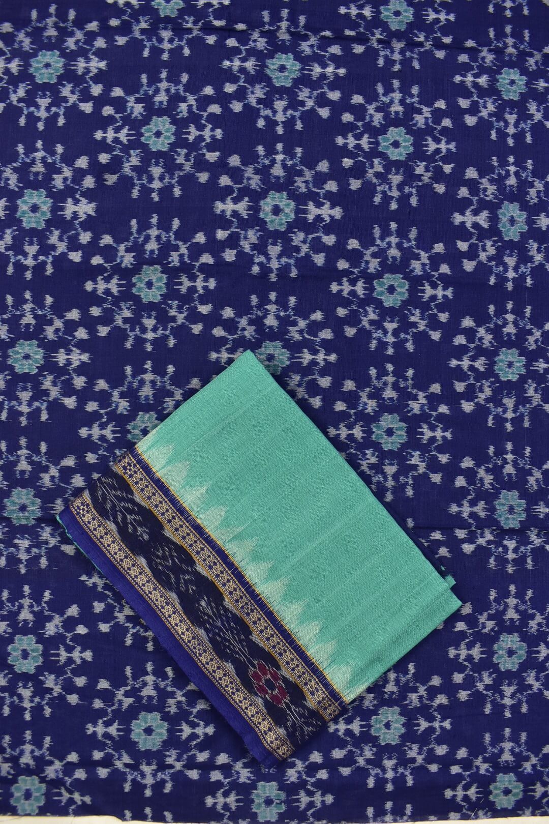 Blue Colour Tribal Design Sambalpuri Handloom Cotton Dress Material - Image 3