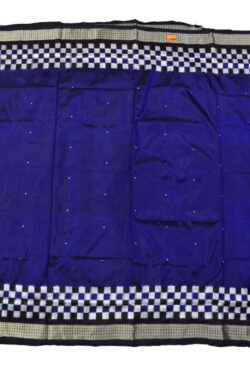 Blue Colour Check Border Design Sambalpuri Handloom Bandha Silk Saree