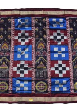 Sky- Maroon Combination Pasapali Design Sambalpuri Handloom Bandha Silk Saree