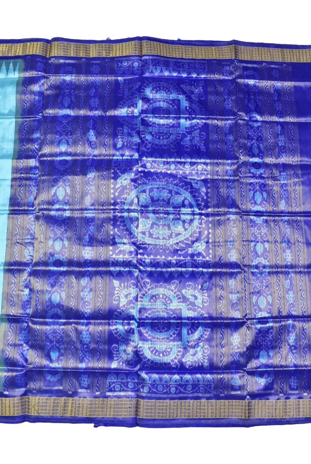 Copper sulfate Colour Sambalpuri Handloom Half Tissue Silk Saree - Image 2