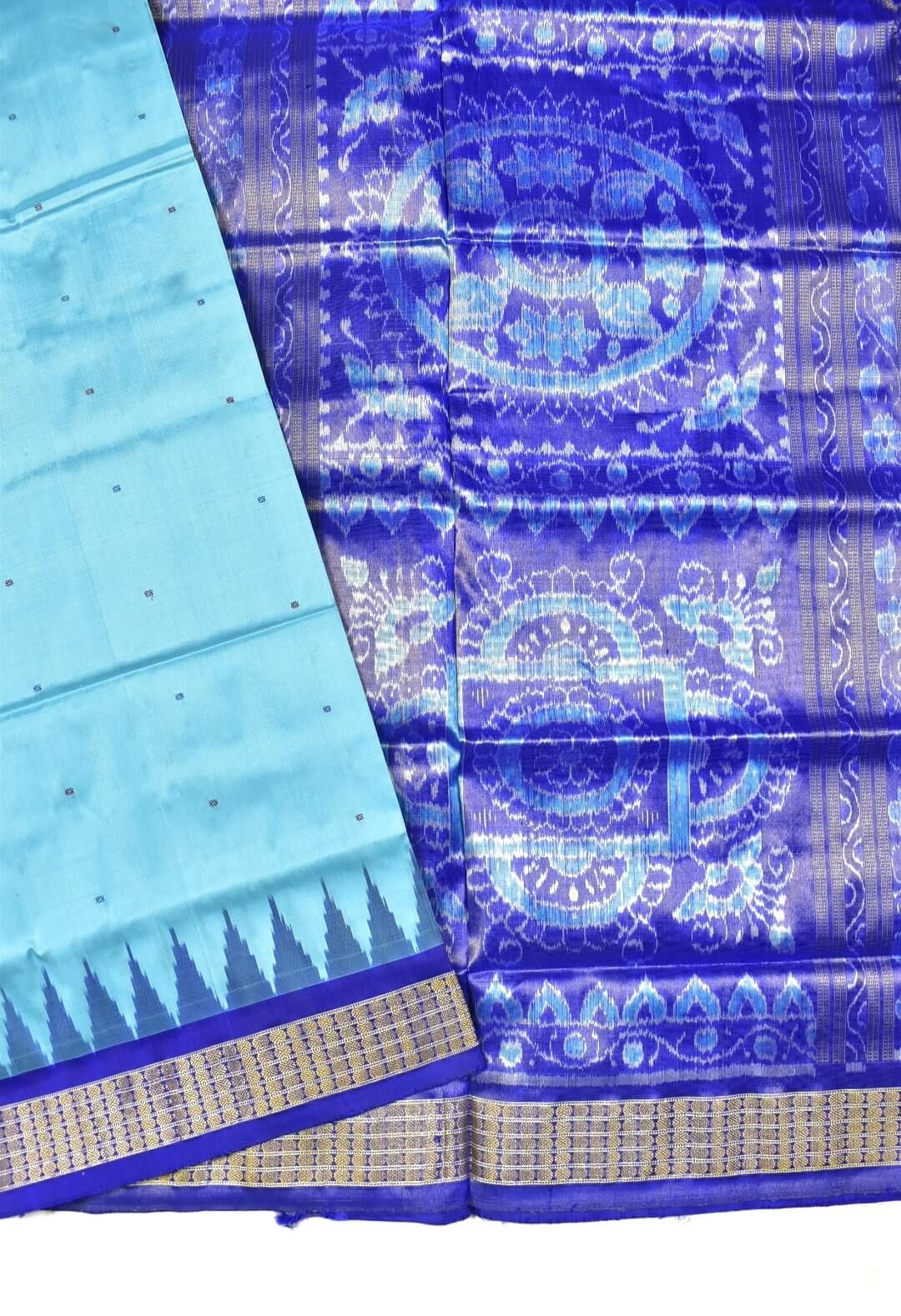 Copper sulfate Colour Sambalpuri Handloom Half Tissue Silk Saree - Image 3