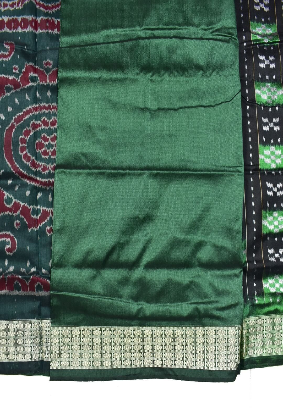 Black-Green Pasapali Design Sambalpuri Handloom Bandha Silk Saree - Image 5
