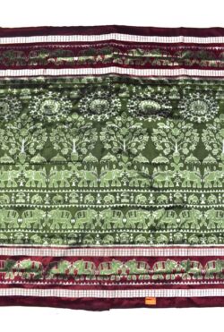 Mahendi Colour Elephant Design Double Border Sambalpuri Handloom Bandha Silk Saree