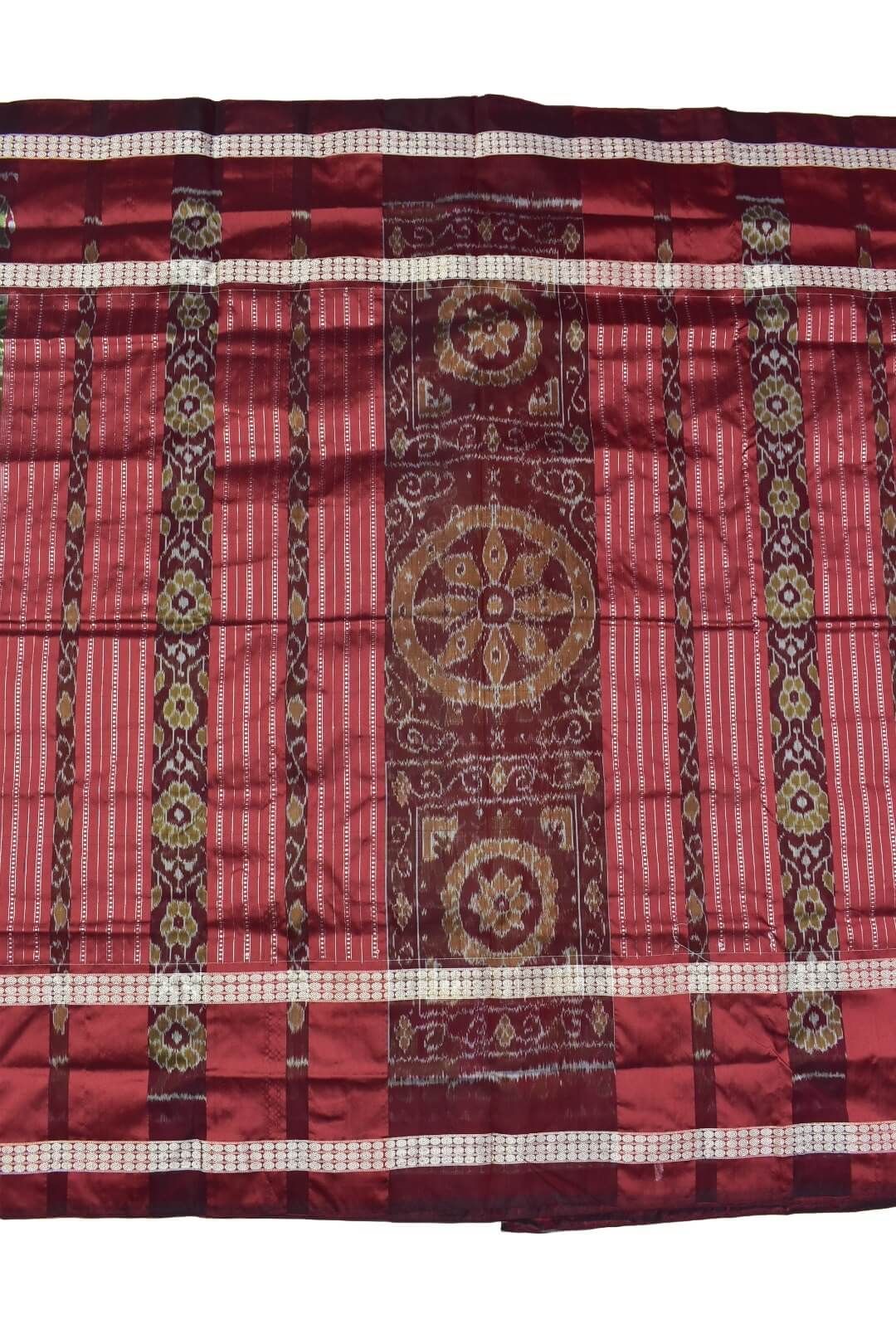 Mahendi Colour Elephant Design Double Border Sambalpuri Handloom Bandha Silk Saree - Image 2