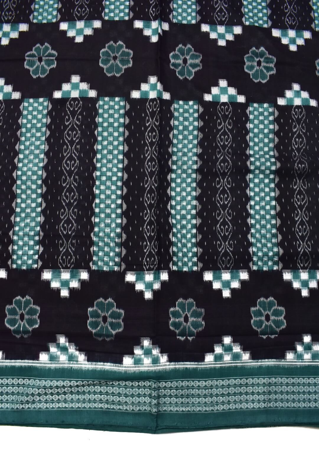 Black-Green Kuthi Design Sambalpuri Handloom Cotton Saree - Image 4