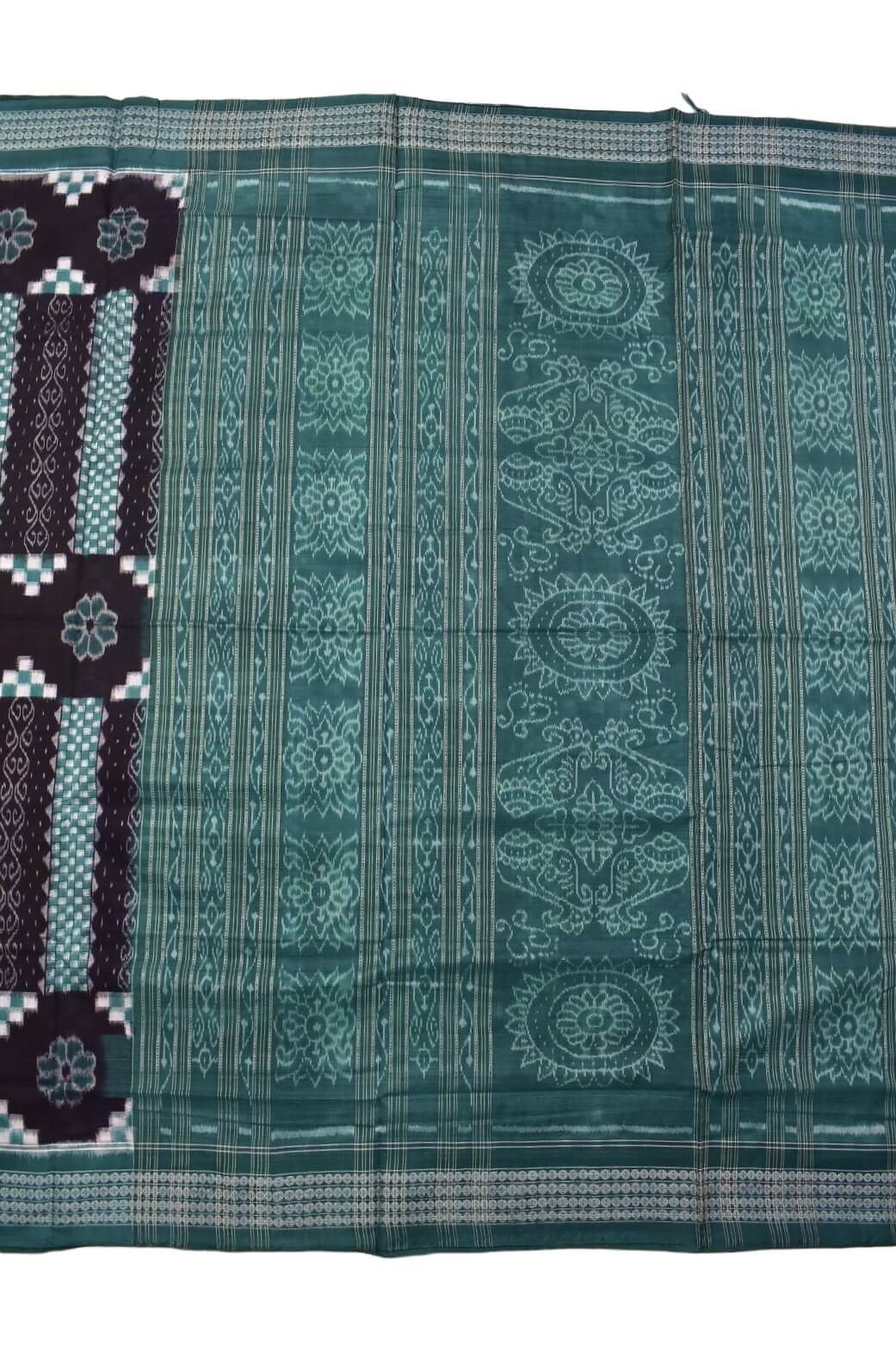 Black-Green Kuthi Design Sambalpuri Handloom Cotton Saree - Image 2