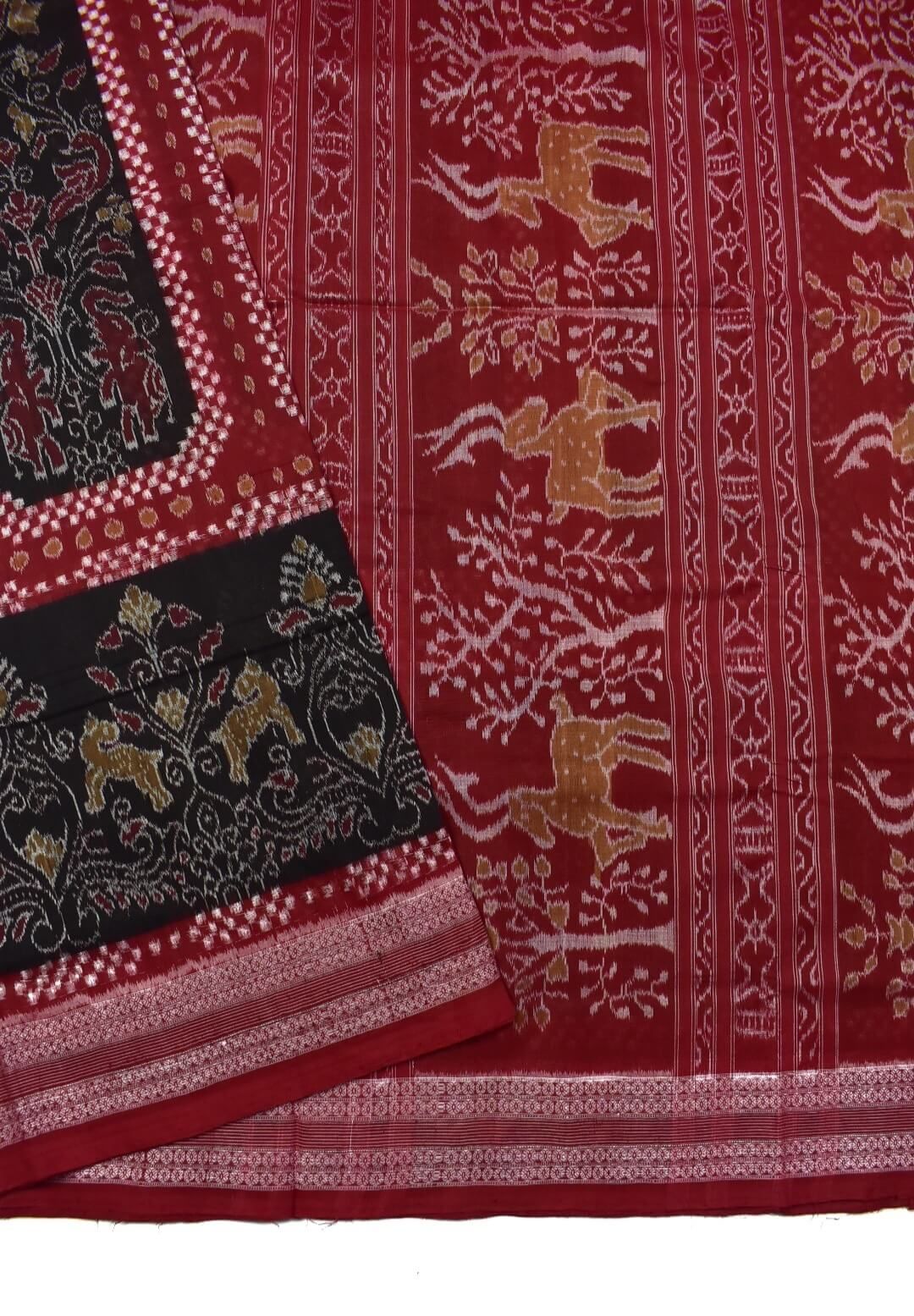 Black-Red Sambalpuri Handloom Cotton Saree - Image 3