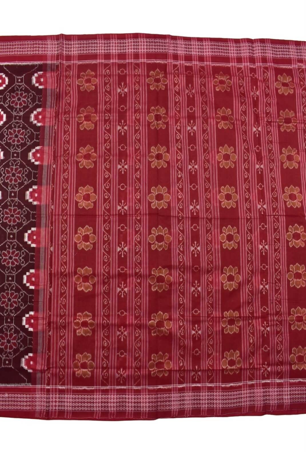 Maroon Colour Square Design Sambalpuri Handloom Cotton Saree - Image 2
