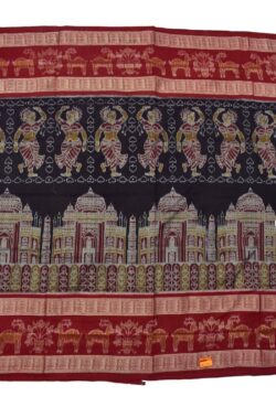 Black Colour Taj Mahal Design Sambalpuri Handloom Bandha Cotton Saree