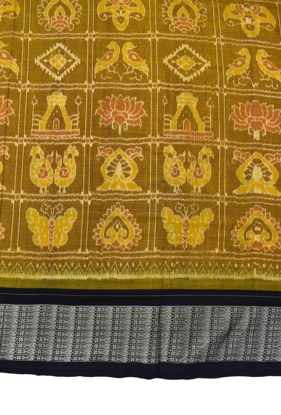 Yellow Colour Sambalpuri Handloom Bandha Cotton Saree - Image 4