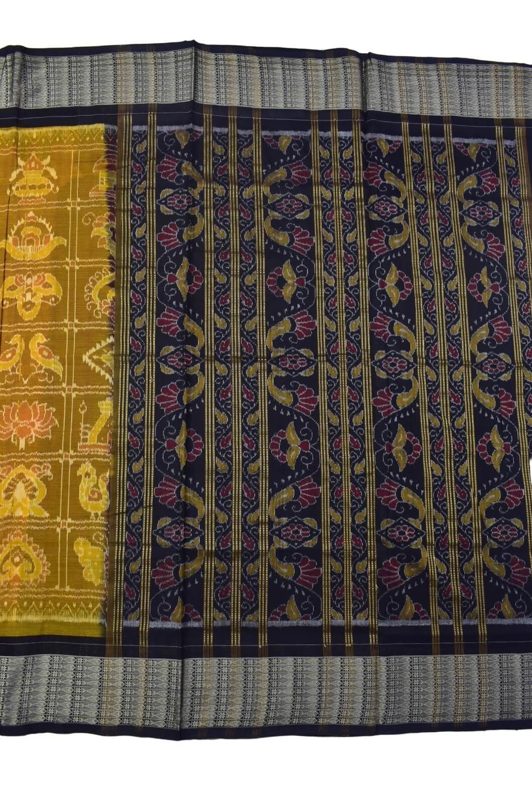 Yellow Colour Sambalpuri Handloom Bandha Cotton Saree - Image 2