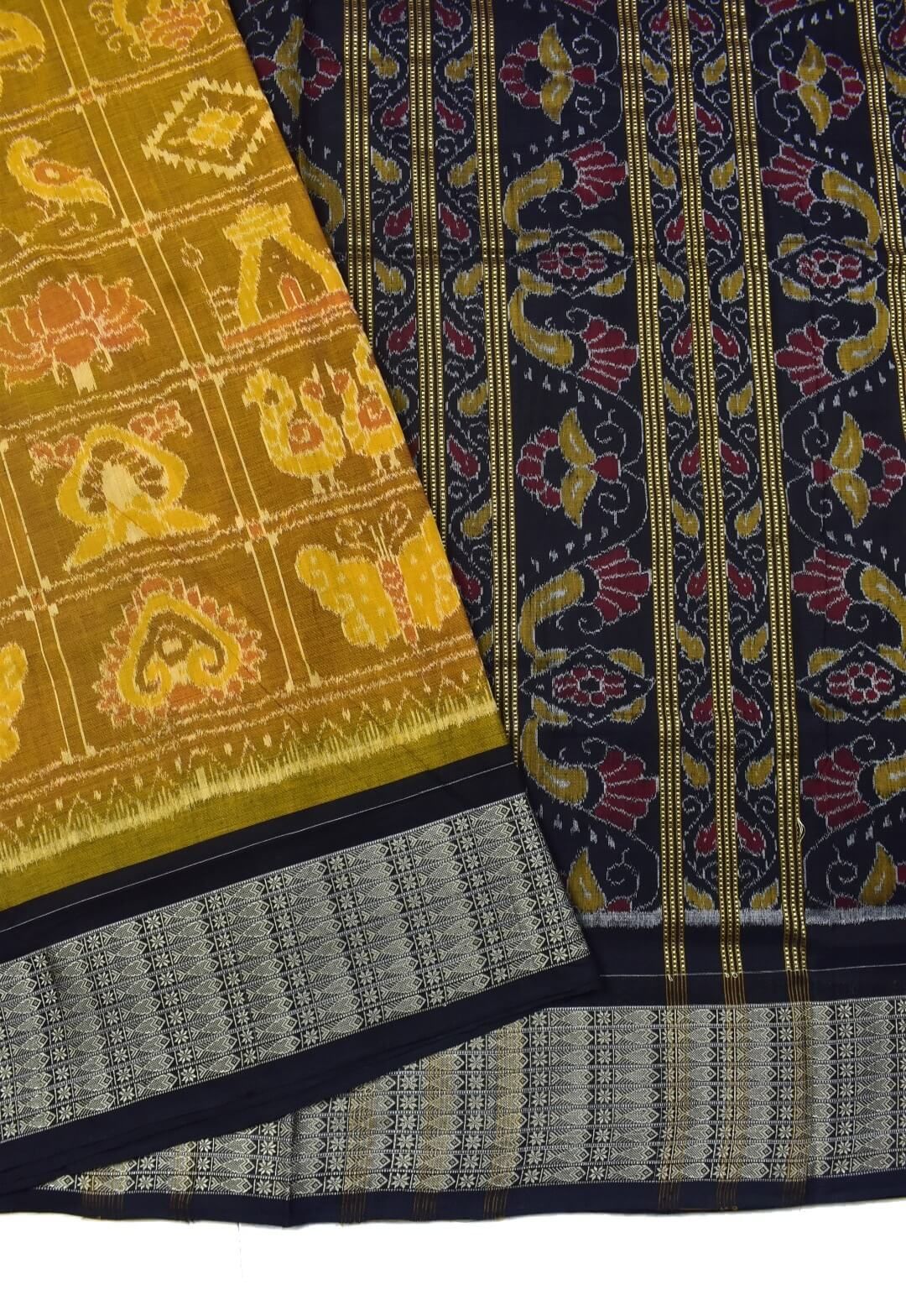 Yellow Colour Sambalpuri Handloom Bandha Cotton Saree - Image 3