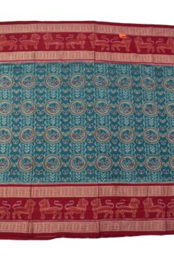 Rama Green Double Border Colour Sambalpuri Handloom Bandha Cotton Saree