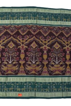 Coffe-Green Combination Double Border Sambalpuri Handloom Bandha Cotton Saree