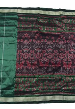 Coffe-Green Combination Patli Design Sambalpuri Handloom Silk Saree