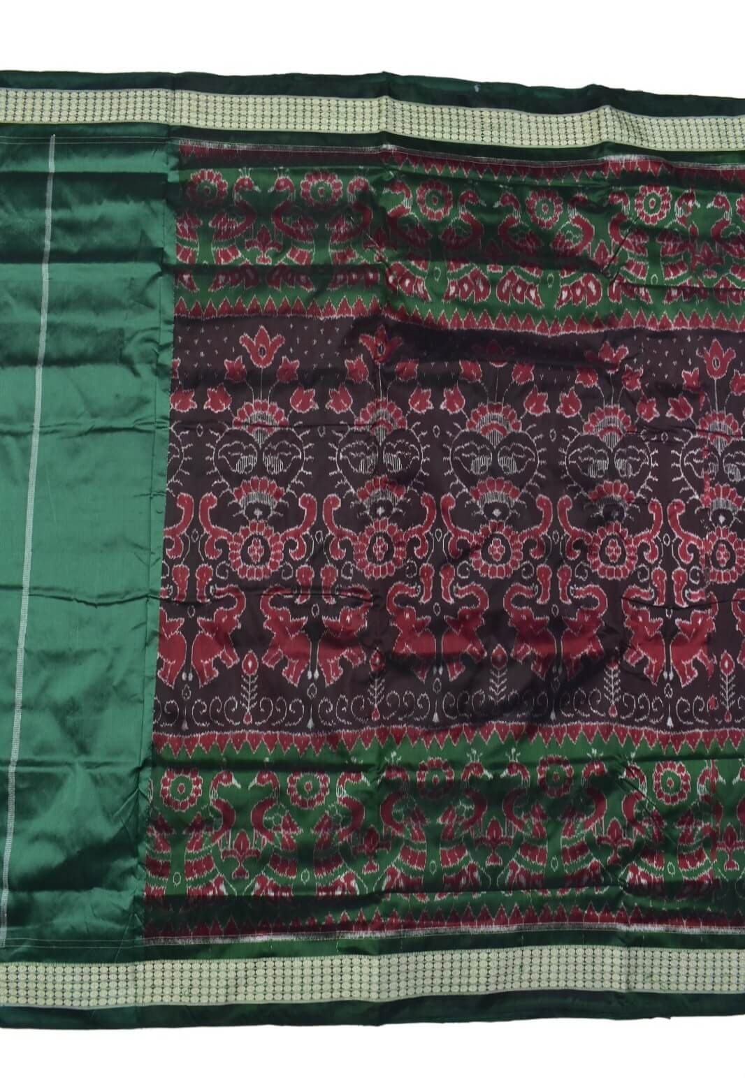Coffe-Green Combination Patli Design Sambalpuri Handloom Silk Saree