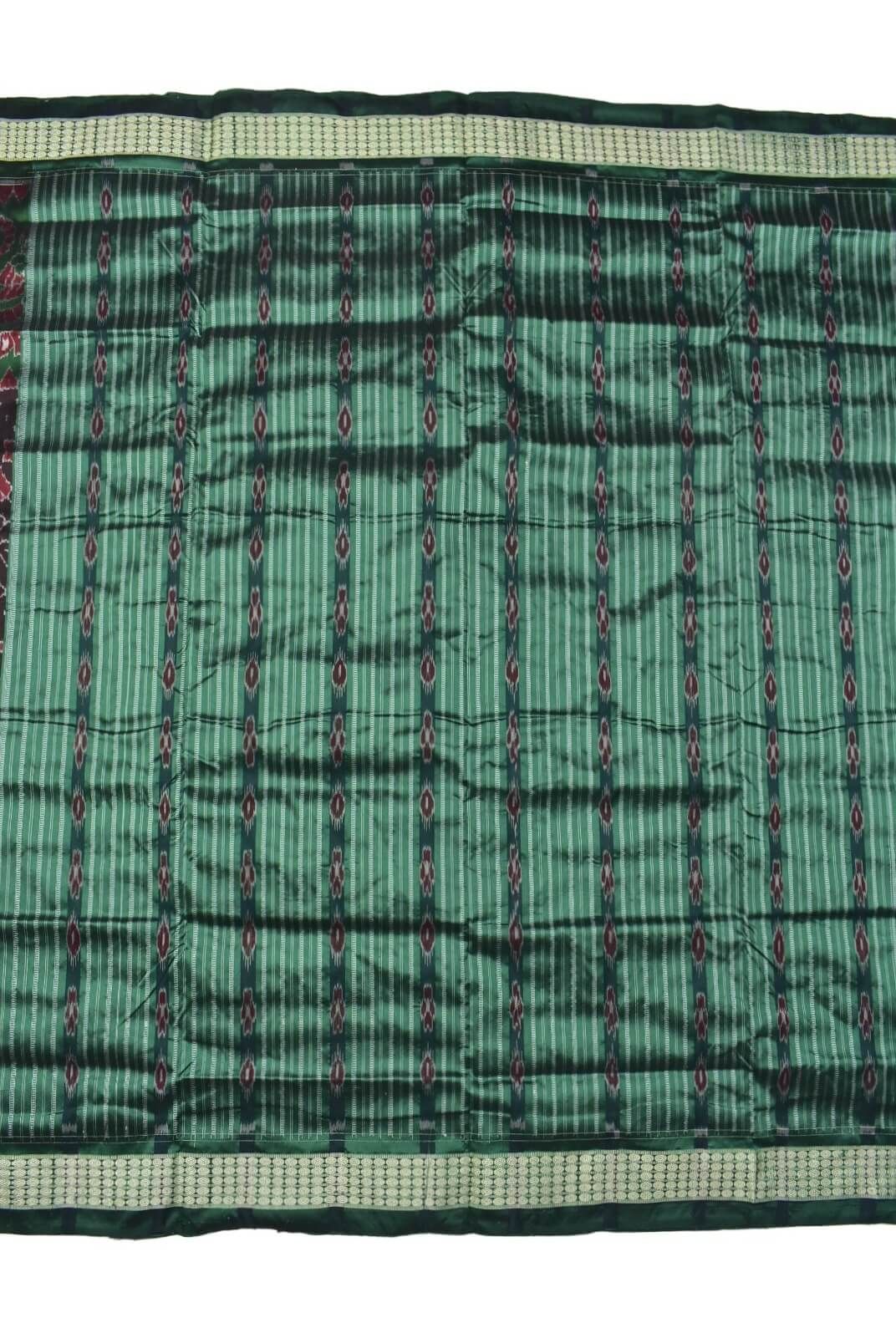 Coffe-Green Combination Patli Design Sambalpuri Handloom Silk Saree - Image 3