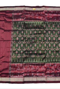 Mahendi-Maroon Combination Patli Design Sambalpuri Handloom Silk Saree