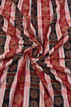 Orange-Black Combination Flower Design Sambalpuri Handloom Cotton Fabric