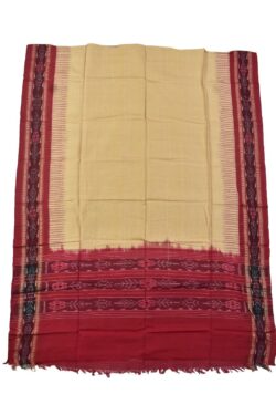 Biscuit-Red Combination Sambalpuri Handloom Cotton Dupatta